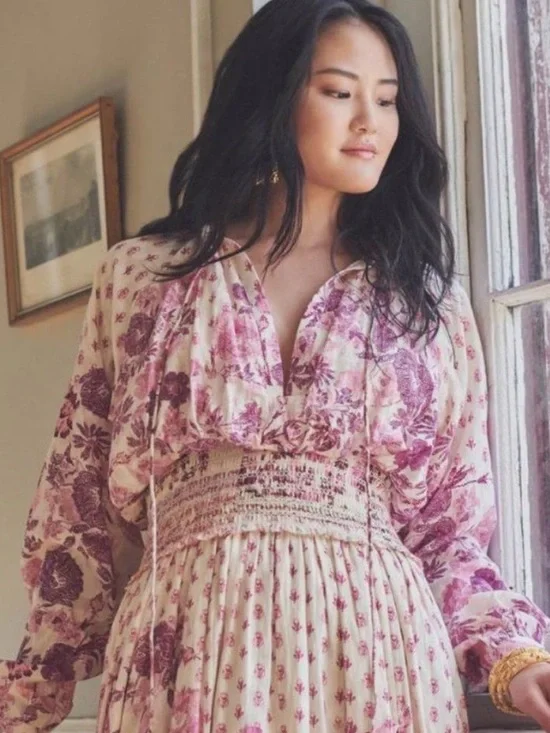 HEMANT & NANDITA Suki Maxi Dress Pink Floral Lace Boho Romantic Cottagecore S - Picture 3 of 13